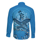 Aboriginal Ocean Dugong Long Sleeve Button Shirt Dot Art Dreamtime Tree of Life