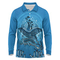 Aboriginal Ocean Dugong Long Sleeve Polo Shirt Dot Art Dreamtime Tree of Life