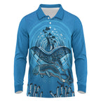 Aboriginal Ocean Dugong Long Sleeve Polo Shirt Dot Art Dreamtime Tree of Life