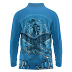 Aboriginal Ocean Dugong Long Sleeve Polo Shirt Dot Art Dreamtime Tree of Life