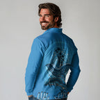 Aboriginal Ocean Dugong Long Sleeve Polo Shirt Dot Art Dreamtime Tree of Life