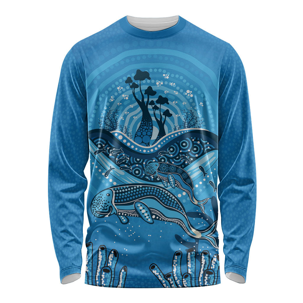 Aboriginal Ocean Dugong Long Sleeve Shirt Dot Art Dreamtime Tree of Life