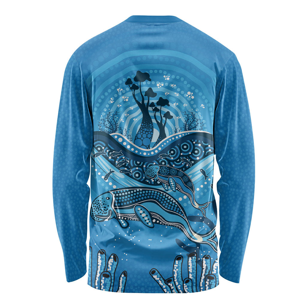 Aboriginal Ocean Dugong Long Sleeve Shirt Dot Art Dreamtime Tree of Life