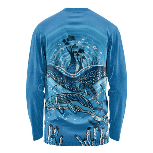 Aboriginal Ocean Dugong Long Sleeve Shirt Dot Art Dreamtime Tree of Life
