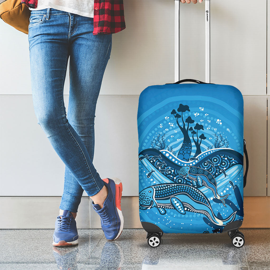 Aboriginal Ocean Dugong Luggage Cover Dot Art Dreamtime Tree of Life