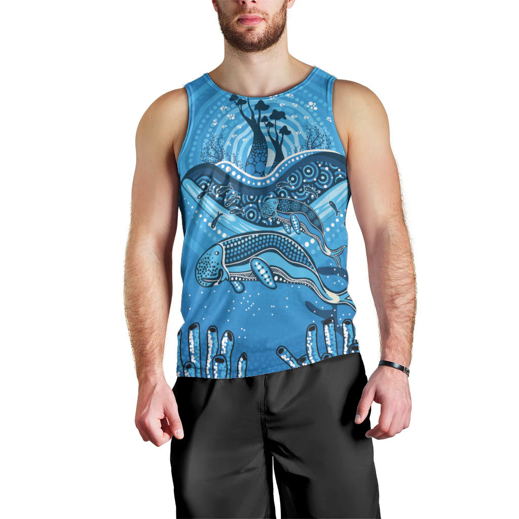 Aboriginal Ocean Dugong Men Tank Top Dot Art Dreamtime Tree of Life