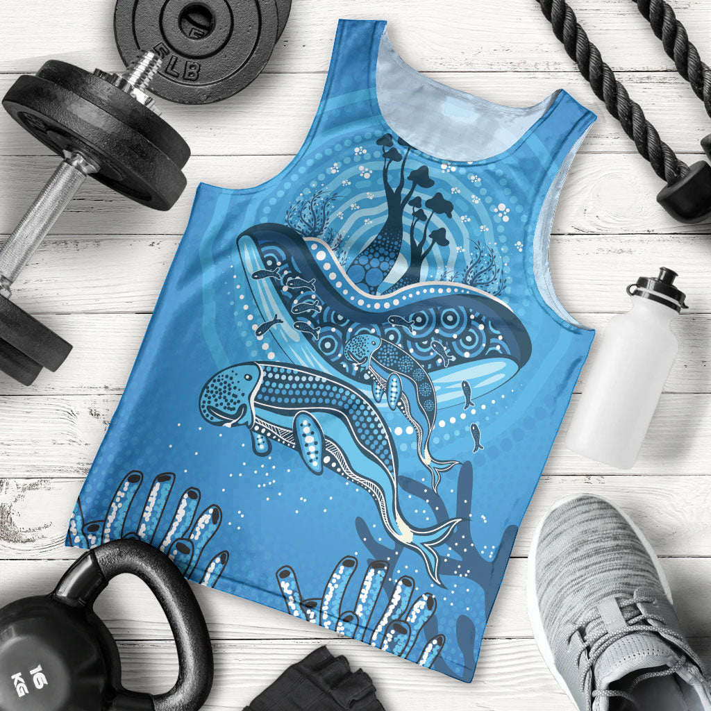 Aboriginal Ocean Dugong Men Tank Top Dot Art Dreamtime Tree of Life