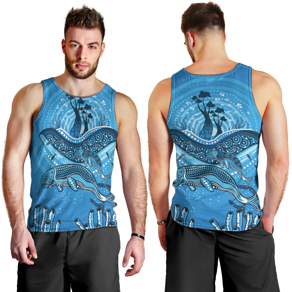 Aboriginal Ocean Dugong Men Tank Top Dot Art Dreamtime Tree of Life