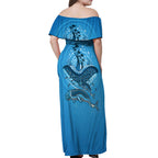 Aboriginal Ocean Dugong Off Shoulder Maxi Dress Dot Art Dreamtime Tree of Life