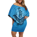 Aboriginal Ocean Dugong Off Shoulder Short Dress Dot Art Dreamtime Tree of Life