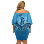 Aboriginal Ocean Dugong Off Shoulder Short Dress Dot Art Dreamtime Tree of Life