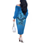 Aboriginal Ocean Dugong Off The Shoulder Long Sleeve Dress Dot Art Dreamtime Tree of Life
