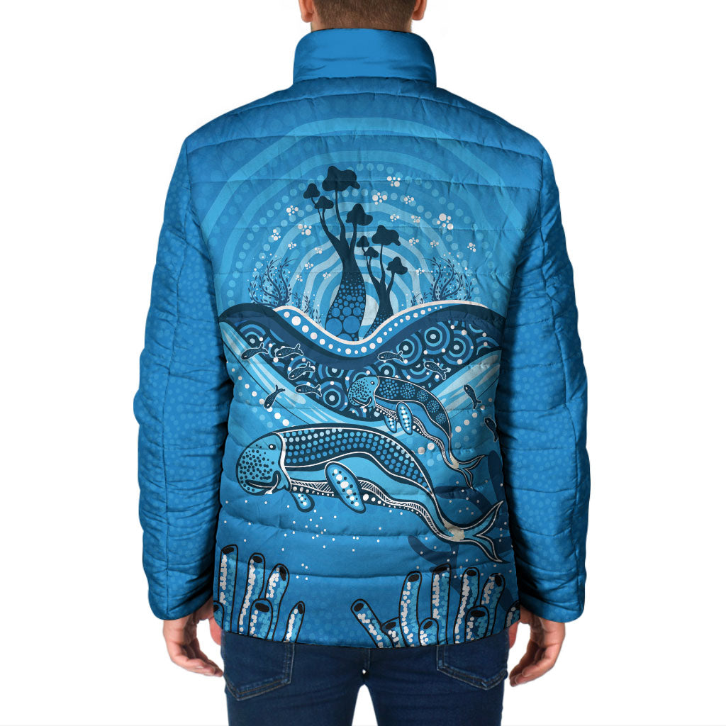 Aboriginal Ocean Dugong Padded Jacket Dot Art Dreamtime Tree of Life