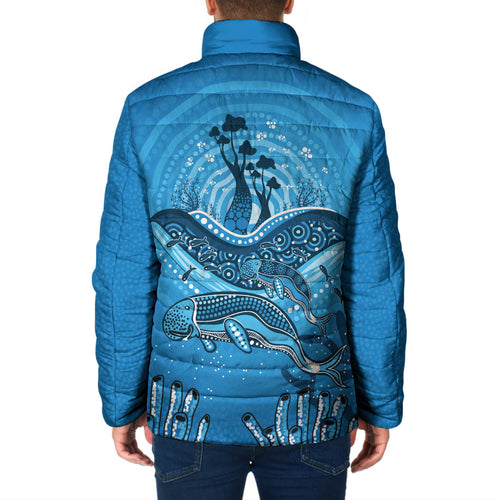 Aboriginal Ocean Dugong Padded Jacket Dot Art Dreamtime Tree of Life