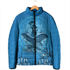 Aboriginal Ocean Dugong Padded Jacket Dot Art Dreamtime Tree of Life