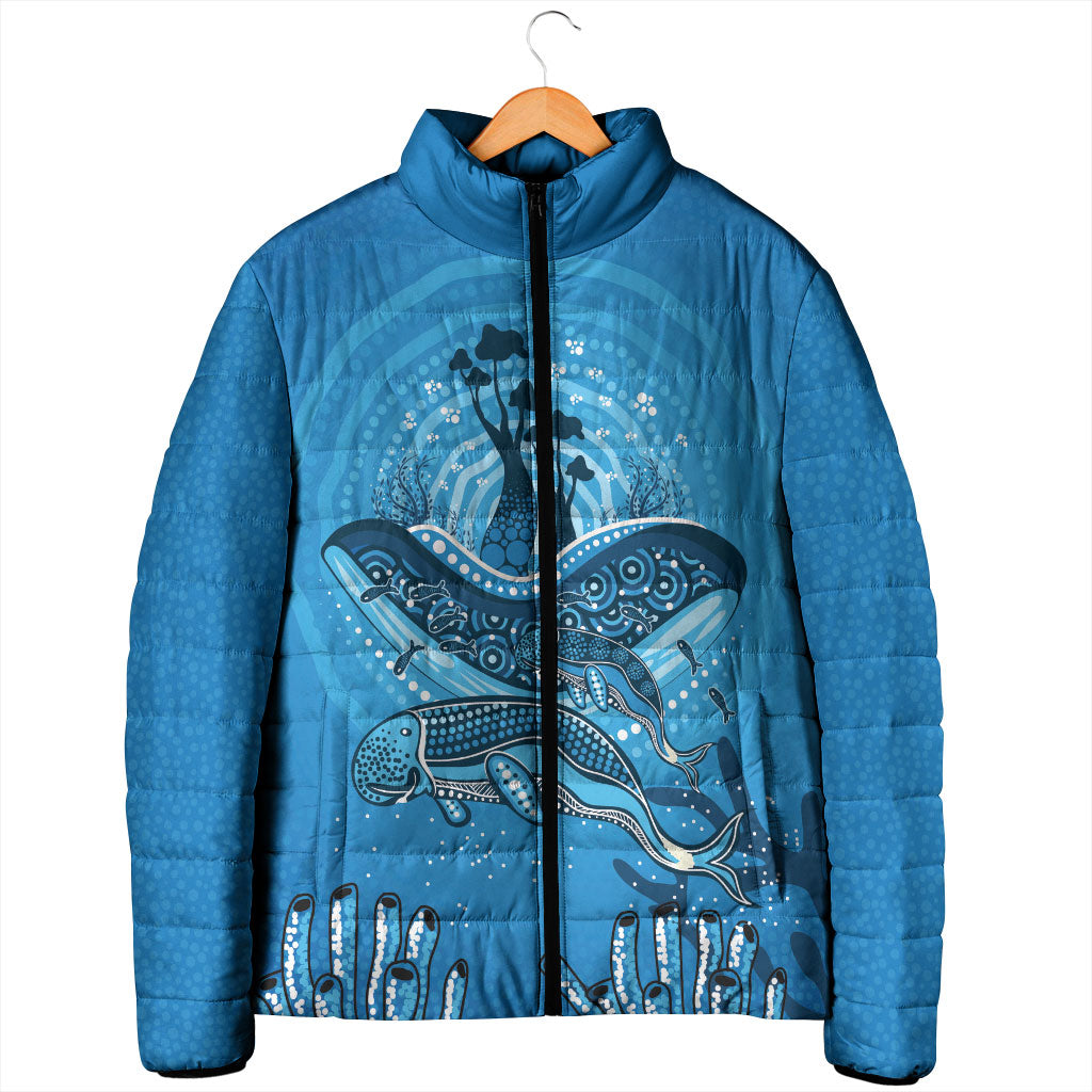 Aboriginal Ocean Dugong Padded Jacket Dot Art Dreamtime Tree of Life