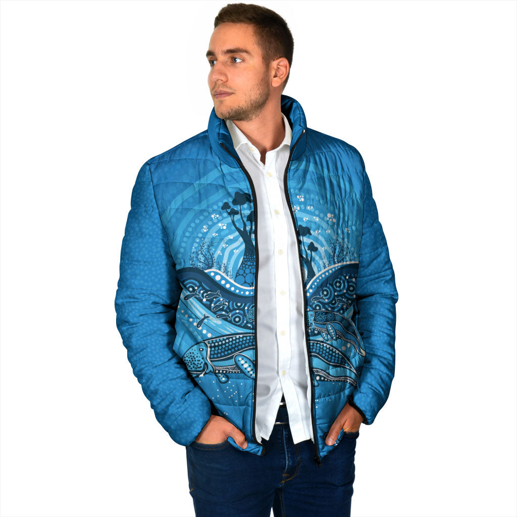 Aboriginal Ocean Dugong Padded Jacket Dot Art Dreamtime Tree of Life