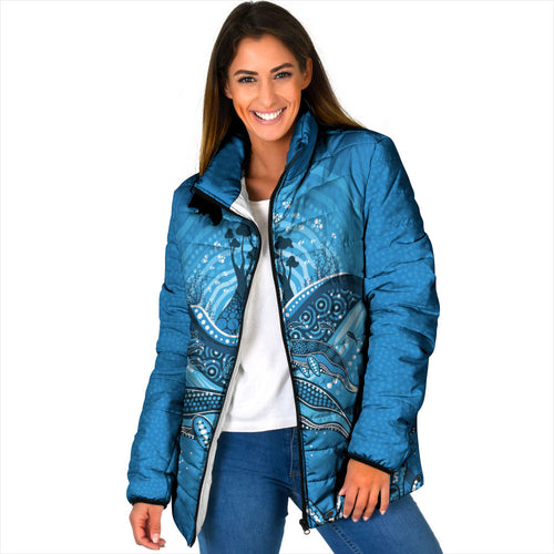 Aboriginal Ocean Dugong Padded Jacket Dot Art Dreamtime Tree of Life