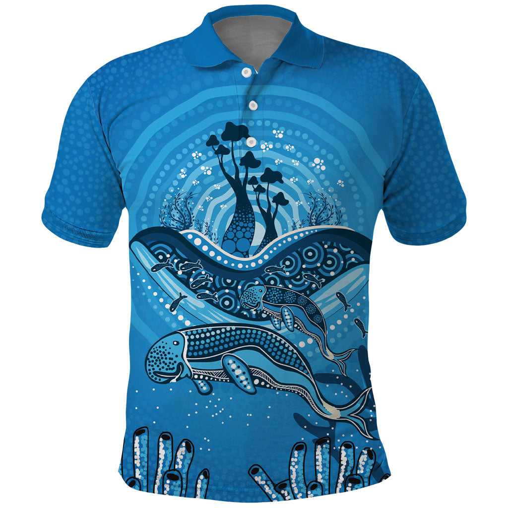Aboriginal Ocean Dugong Polo Shirt Dot Art Dreamtime Tree of Life