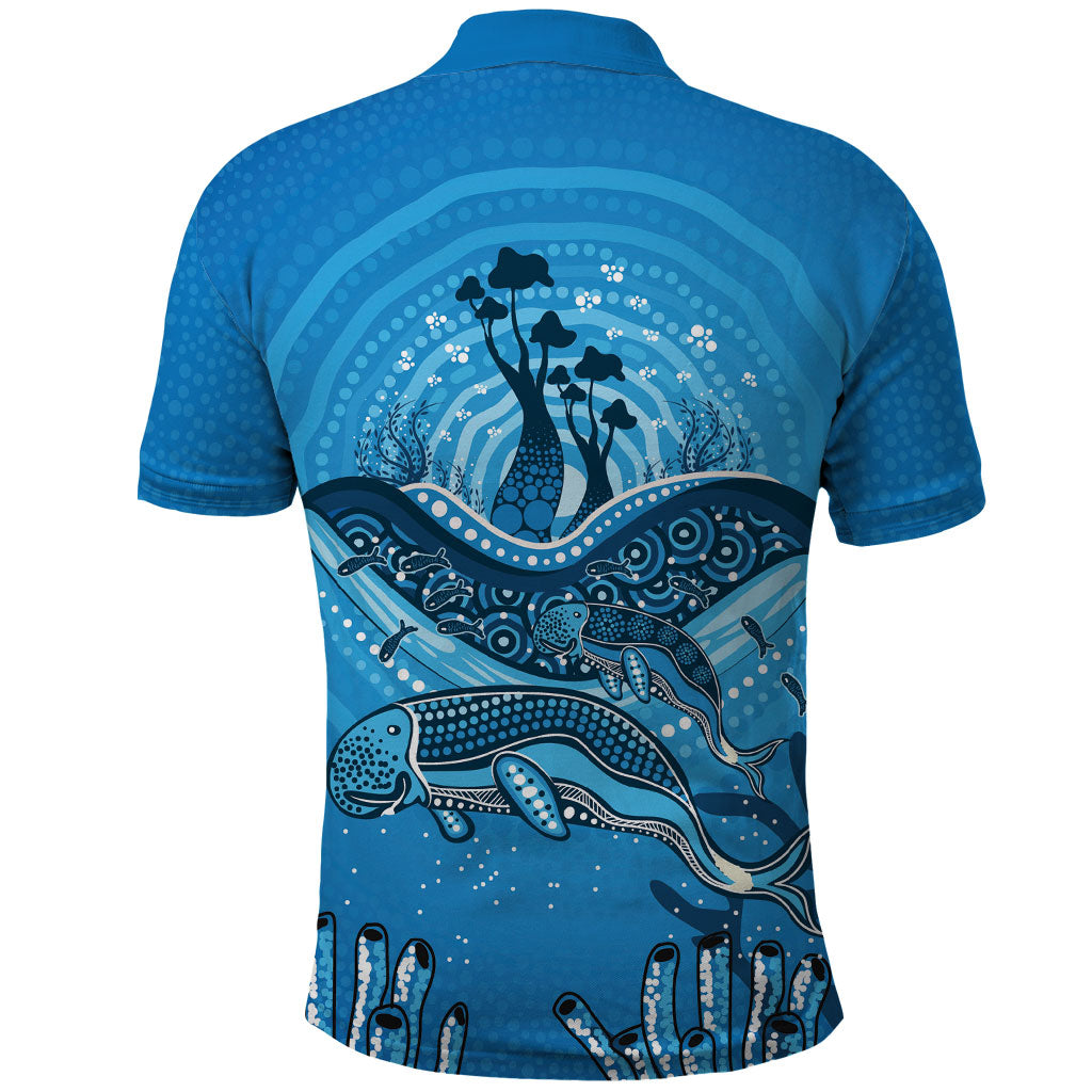Aboriginal Ocean Dugong Polo Shirt Dot Art Dreamtime Tree of Life