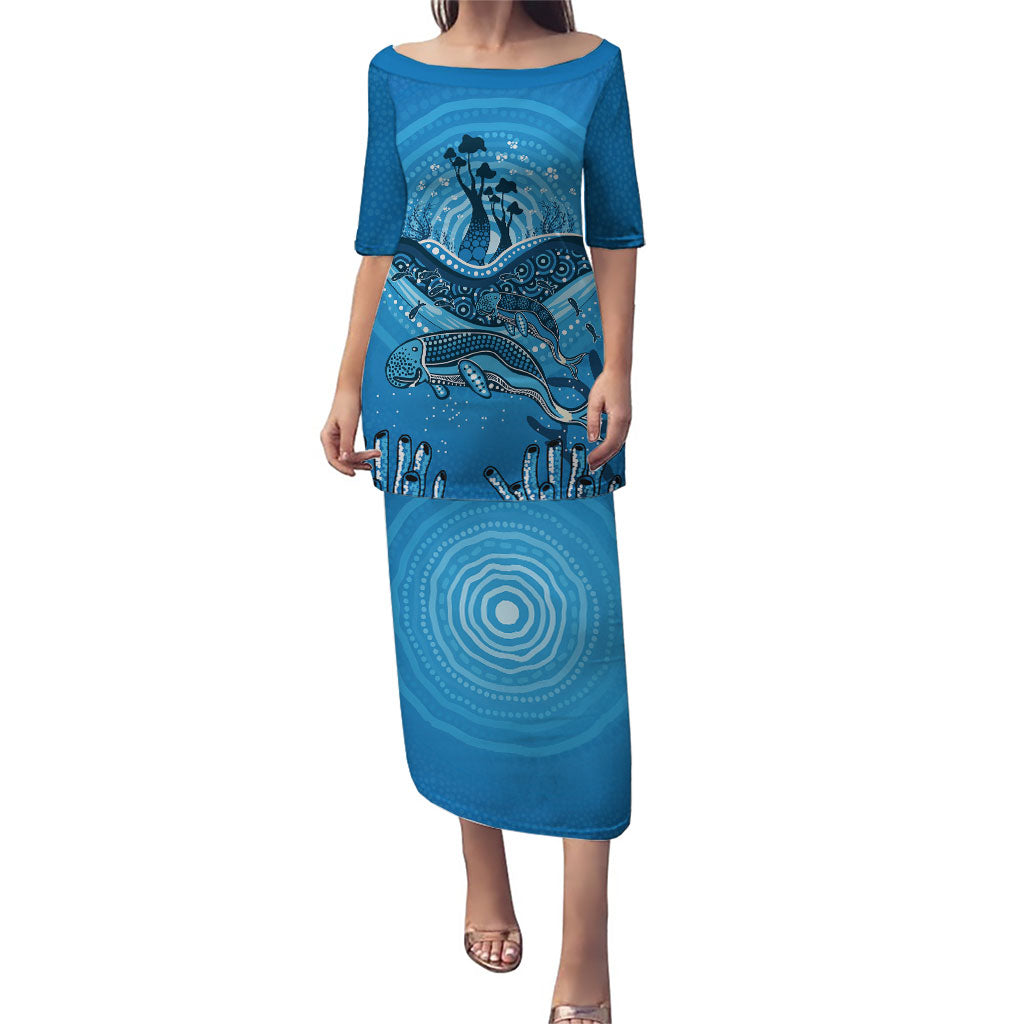 Aboriginal Ocean Dugong Puletasi Dot Art Dreamtime Tree of Life