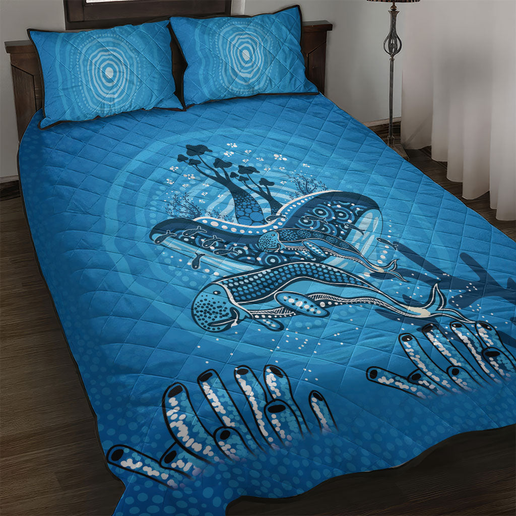 Aboriginal Ocean Dugong Quilt Bed Set Dot Art Dreamtime Tree of Life
