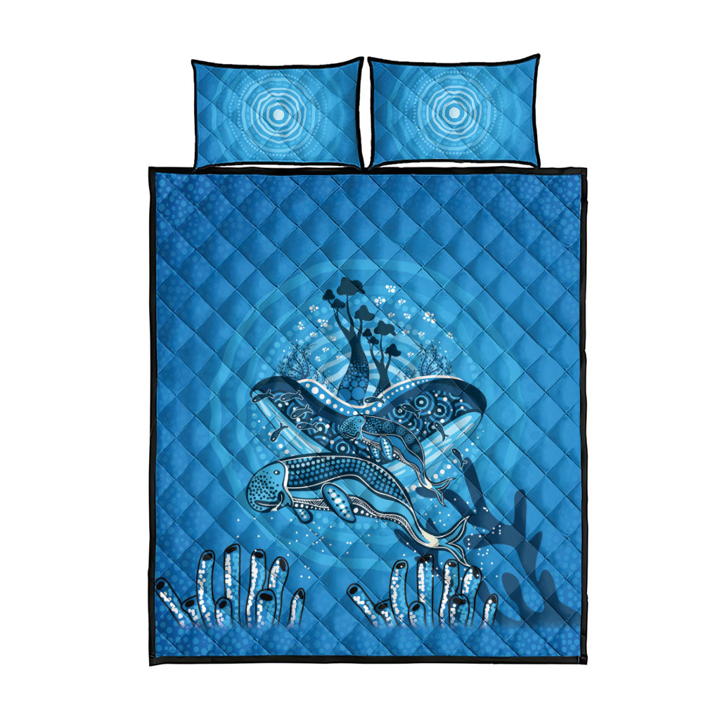 Aboriginal Ocean Dugong Quilt Bed Set Dot Art Dreamtime Tree of Life