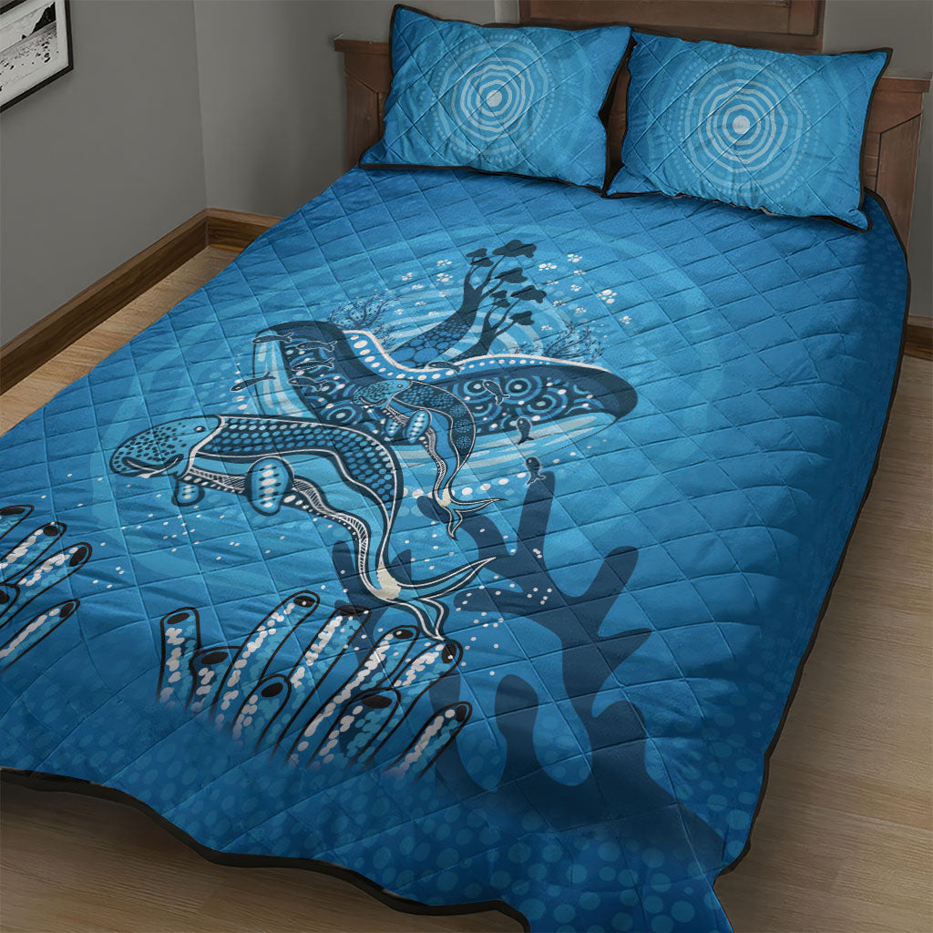 Aboriginal Ocean Dugong Quilt Bed Set Dot Art Dreamtime Tree of Life
