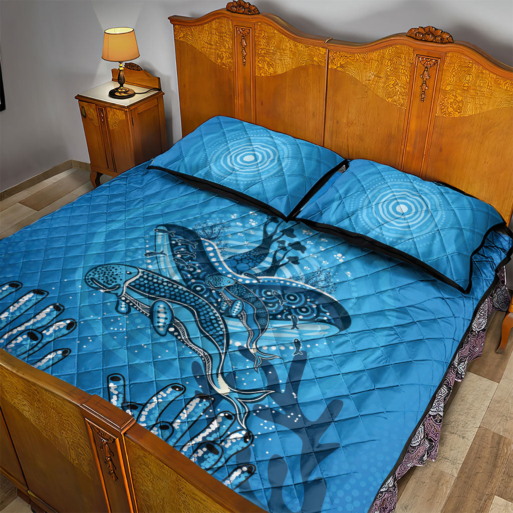 Aboriginal Ocean Dugong Quilt Bed Set Dot Art Dreamtime Tree of Life