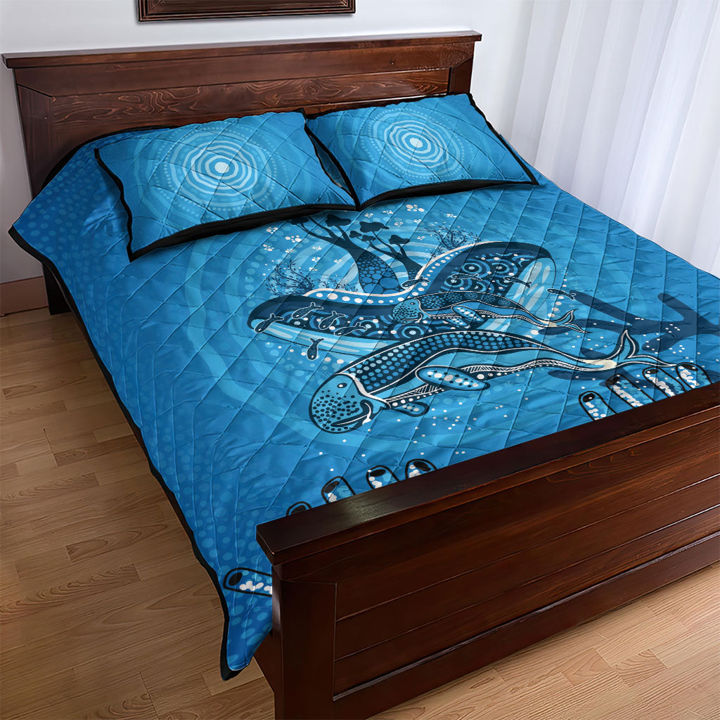 Aboriginal Ocean Dugong Quilt Bed Set Dot Art Dreamtime Tree of Life