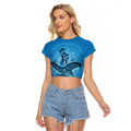Aboriginal Ocean Dugong Raglan Cropped T Shirt Dot Art Dreamtime Tree of Life