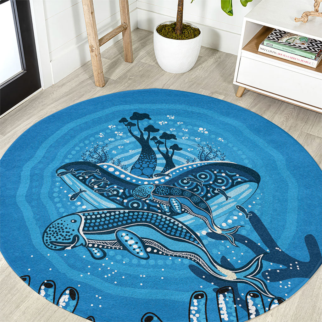 Aboriginal Ocean Dugong Round Carpet Dot Art Dreamtime Tree of Life