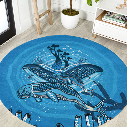 Aboriginal Ocean Dugong Round Carpet Dot Art Dreamtime Tree of Life