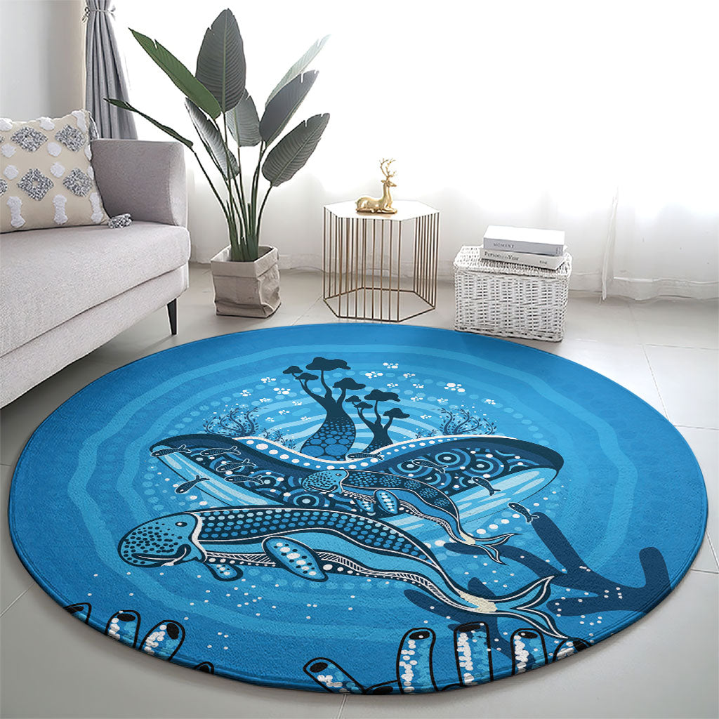 Aboriginal Ocean Dugong Round Carpet Dot Art Dreamtime Tree of Life