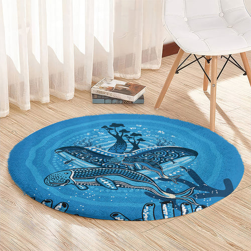 Aboriginal Ocean Dugong Round Carpet Dot Art Dreamtime Tree of Life