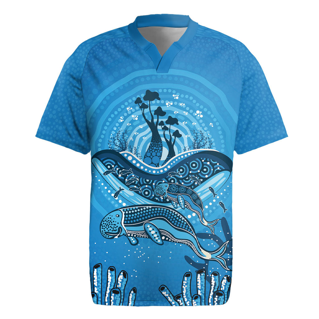 Aboriginal Ocean Dugong Rugby Jersey Dot Art Dreamtime Tree of Life