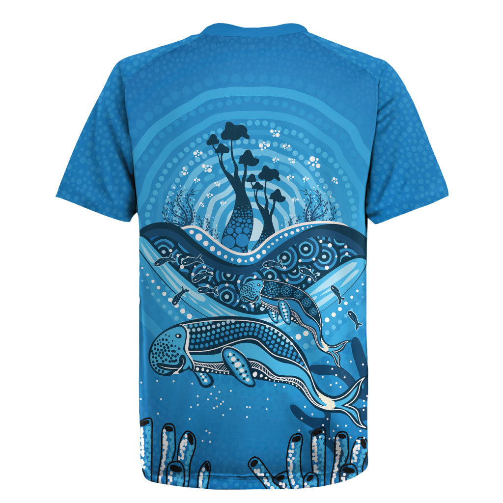 Aboriginal Ocean Dugong Rugby Jersey Dot Art Dreamtime Tree of Life