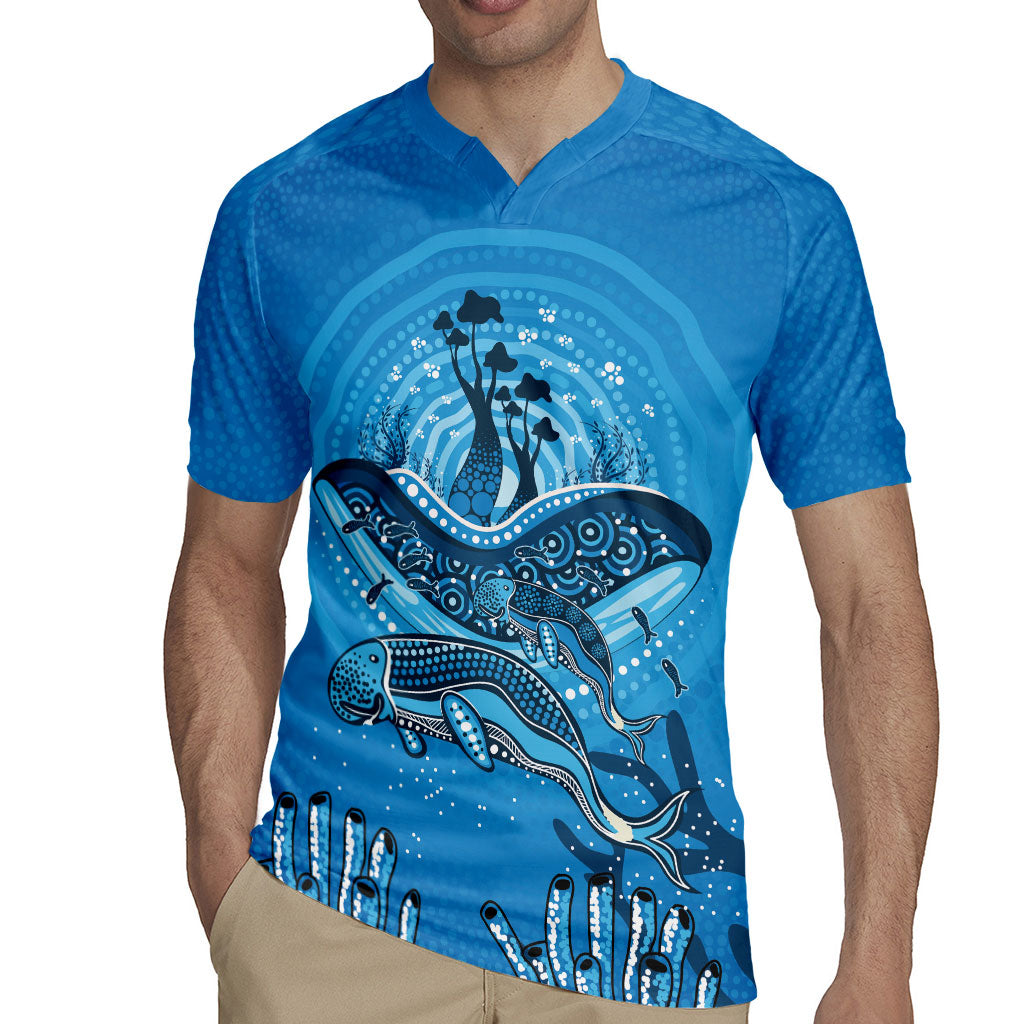 Aboriginal Ocean Dugong Rugby Jersey Dot Art Dreamtime Tree of Life