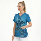 Aboriginal Ocean Dugong Scrub Top Dot Art Dreamtime Tree of Life