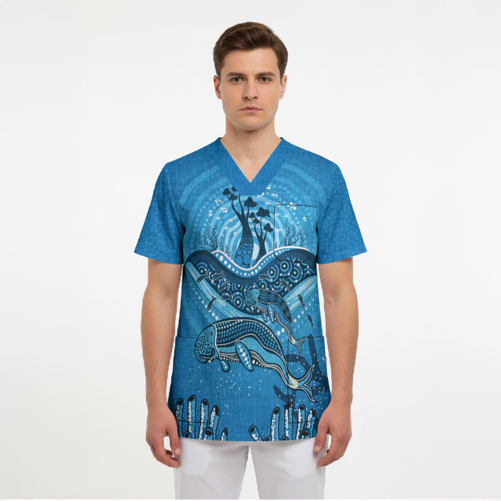 Aboriginal Ocean Dugong Scrub Top Dot Art Dreamtime Tree of Life