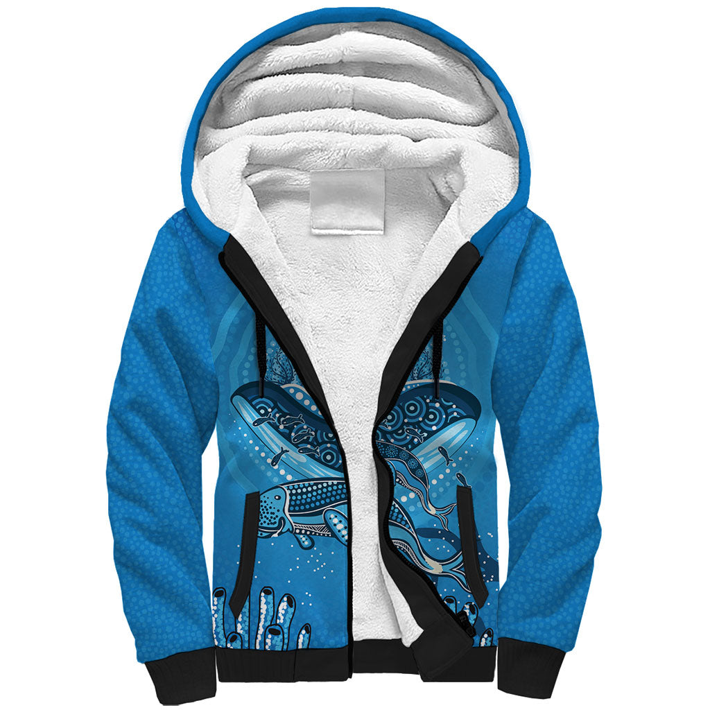 Aboriginal Ocean Dugong Sherpa Hoodie Dot Art Dreamtime Tree of Life