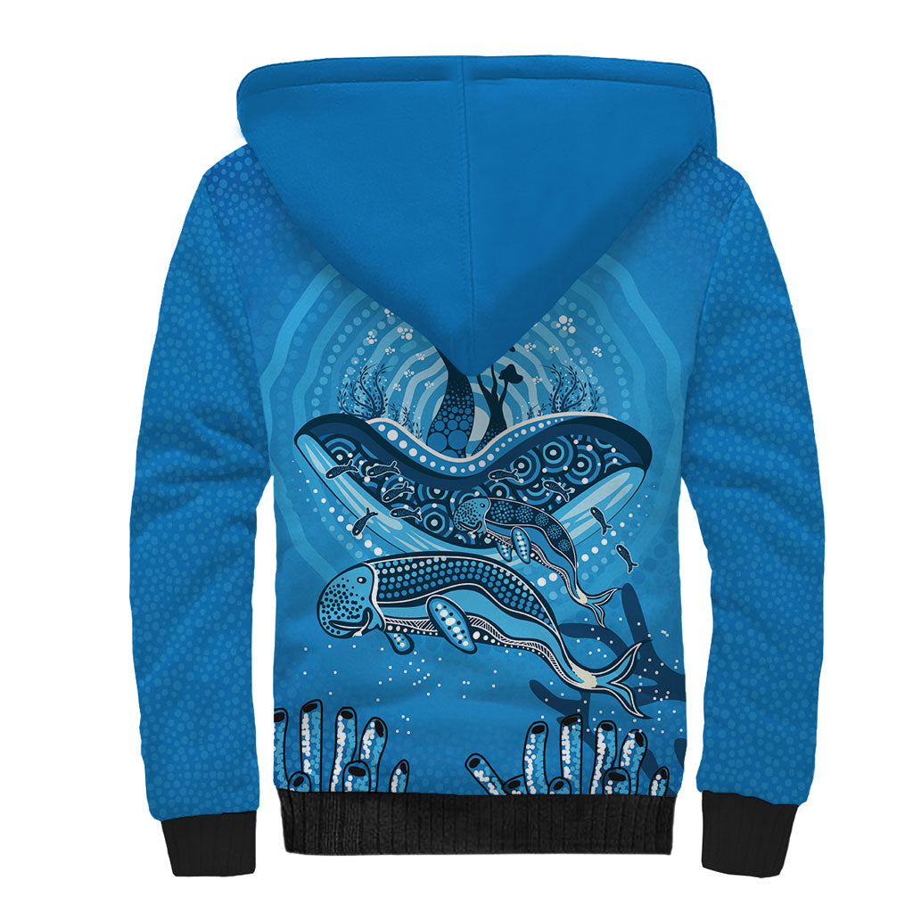 Aboriginal Ocean Dugong Sherpa Hoodie Dot Art Dreamtime Tree of Life
