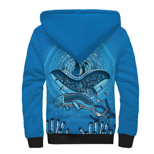 Aboriginal Ocean Dugong Sherpa Hoodie Dot Art Dreamtime Tree of Life