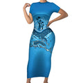 Aboriginal Ocean Dugong Short Sleeve Bodycon Dress Dot Art Dreamtime Tree of Life