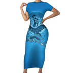 Aboriginal Ocean Dugong Short Sleeve Bodycon Dress Dot Art Dreamtime Tree of Life