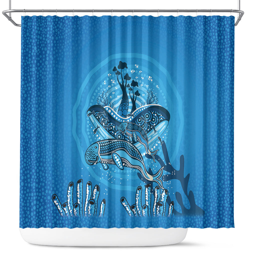 Aboriginal Ocean Dugong Shower Curtain Dot Art Dreamtime Tree of Life