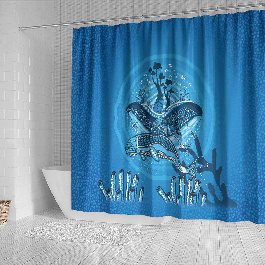 Aboriginal Ocean Dugong Shower Curtain Dot Art Dreamtime Tree of Life