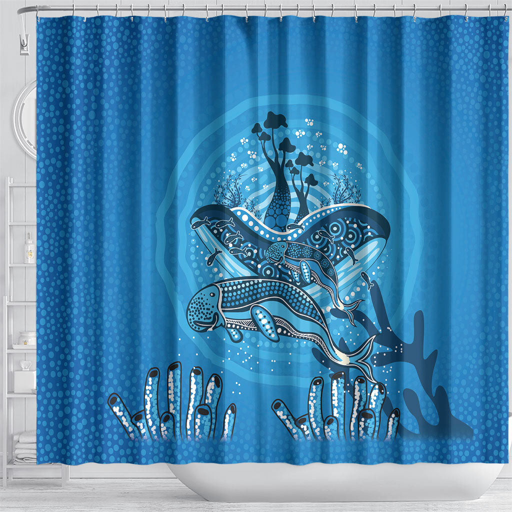 Aboriginal Ocean Dugong Shower Curtain Dot Art Dreamtime Tree of Life