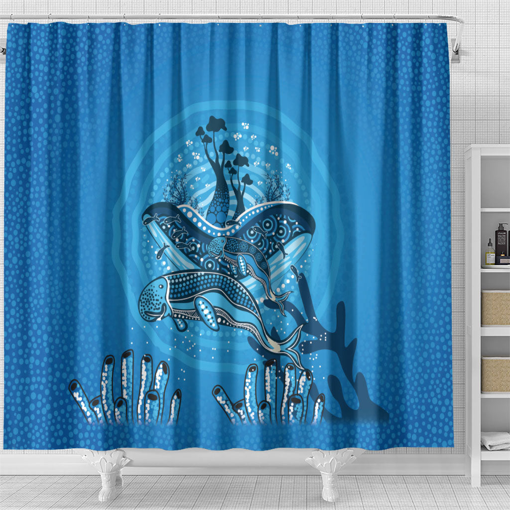 Aboriginal Ocean Dugong Shower Curtain Dot Art Dreamtime Tree of Life