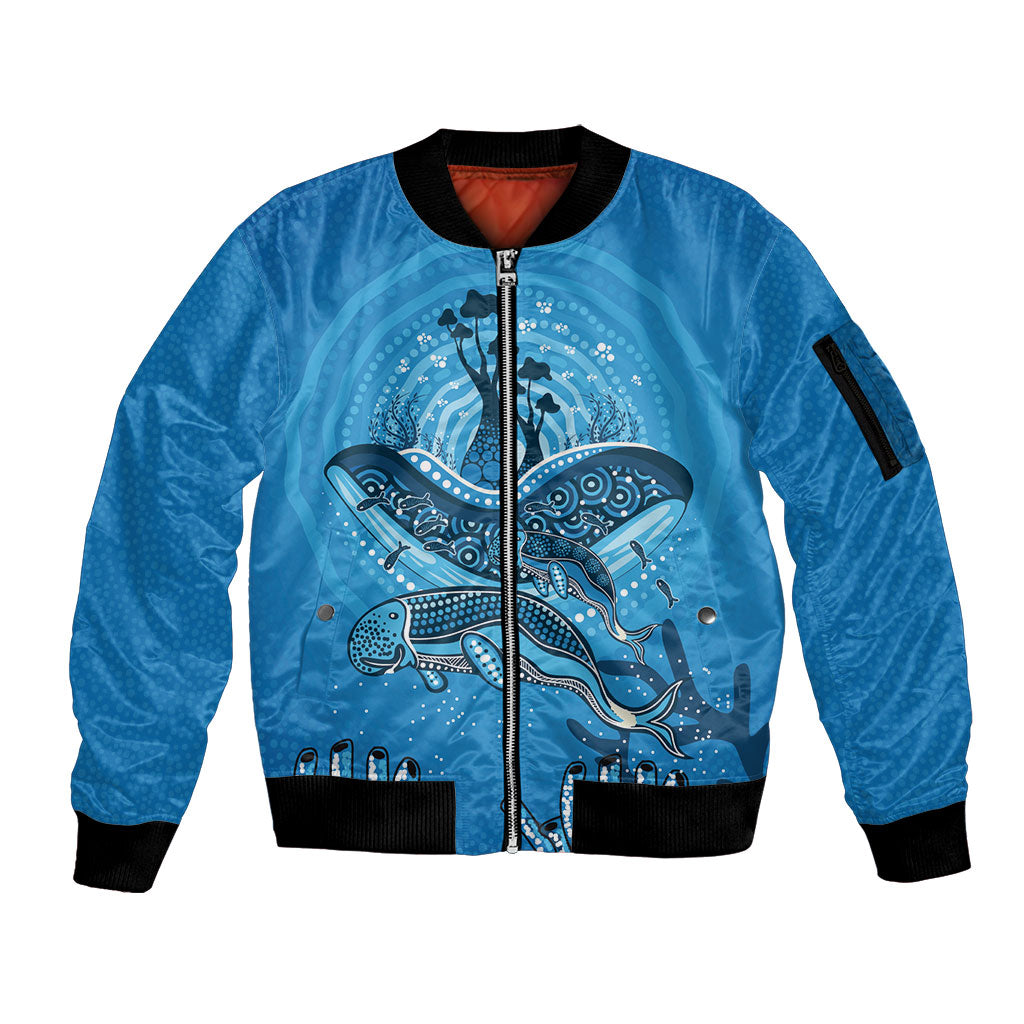 Aboriginal Ocean Dugong Sleeve Zip Bomber Jacket Dot Art Dreamtime Tree of Life